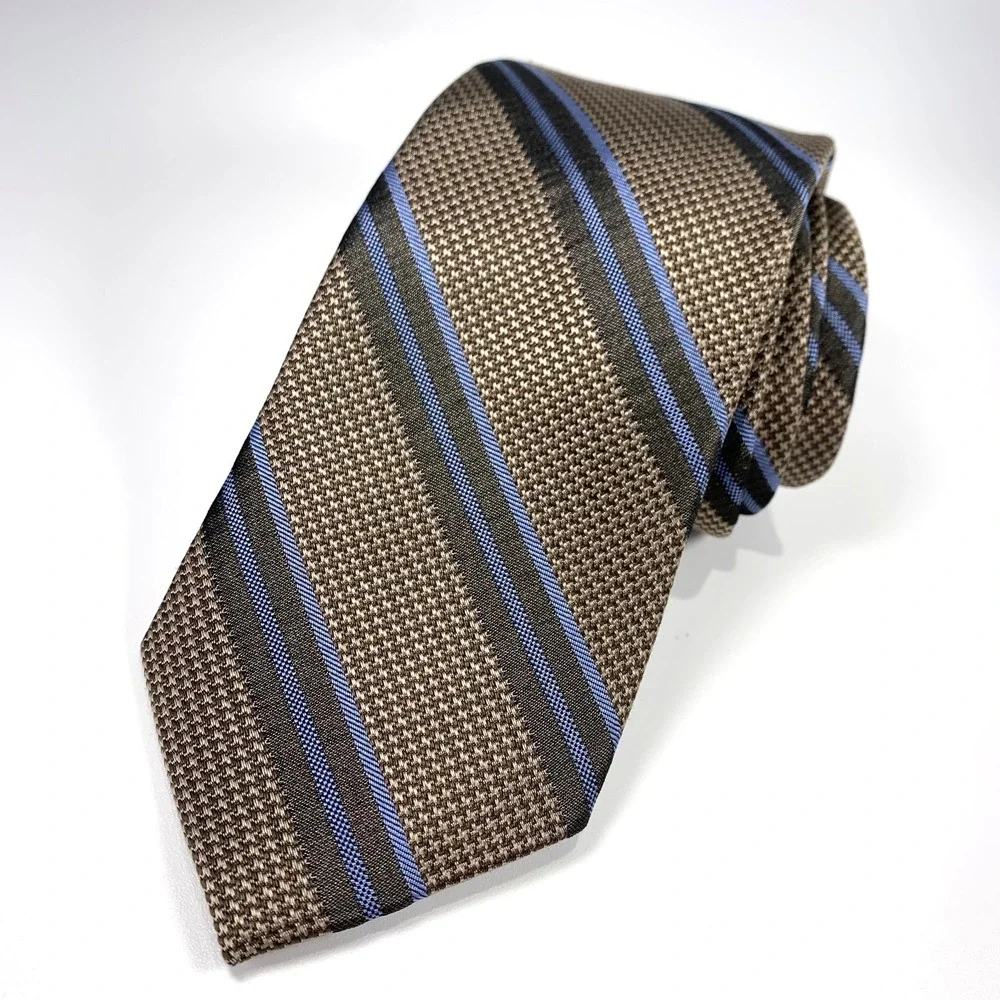 Joseph Abboud Mens Tie Bronze Brown‎ & Blue Striped Repp Design 100% Silk NWT